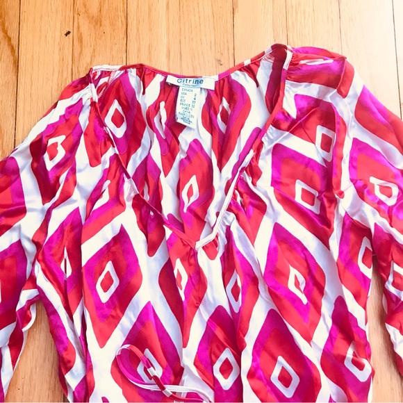 Citrine Geometrical Print Silk Dress - Picture 2 of 8